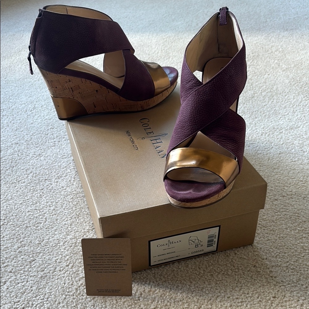 Cole Haan Women's Purple and Gold Irving Wedge Sandals